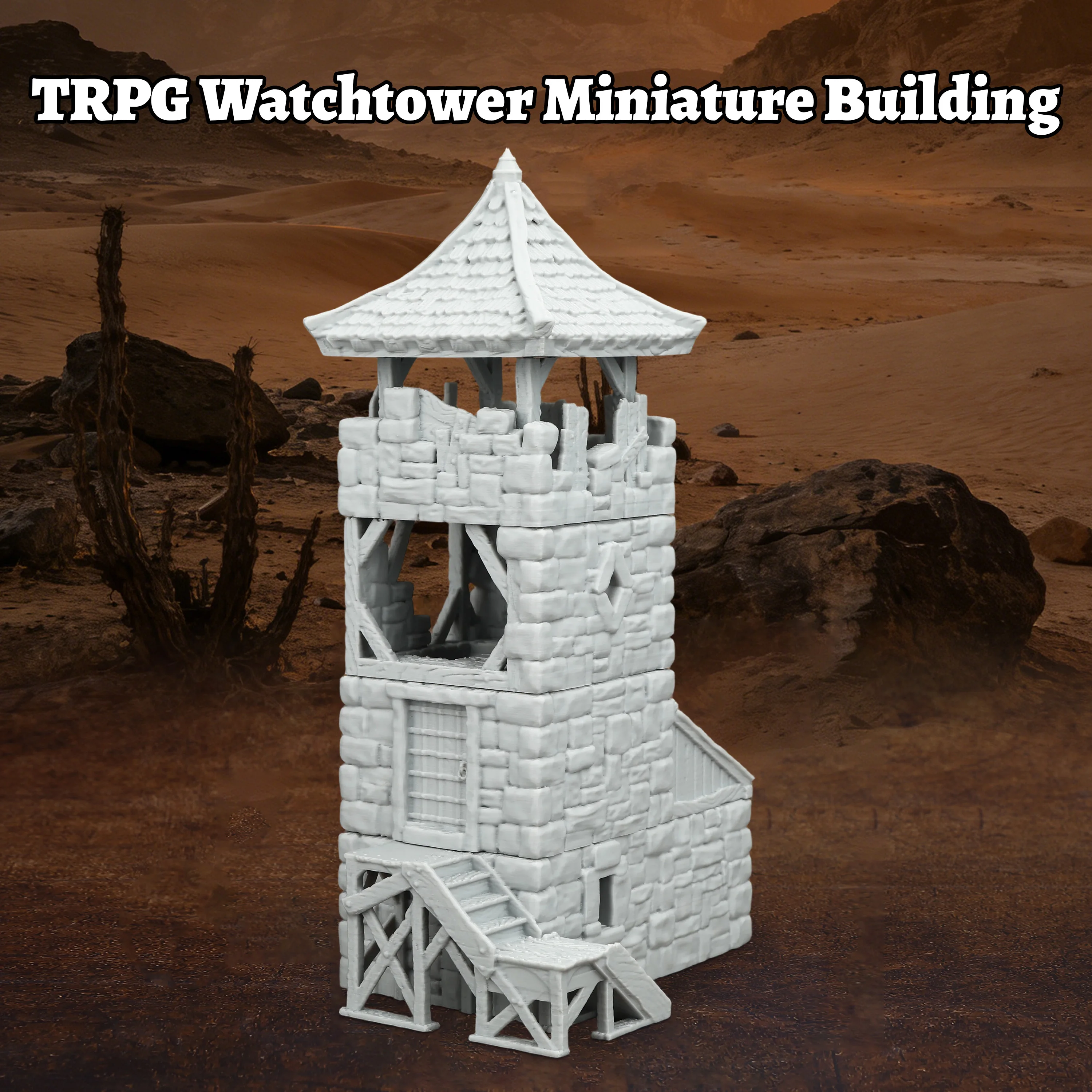

TRPG Watchtower Miniature Building, Gray Modular Watch Tower Terrain Scenery, Easy Assembly, Multi-Scenario Compatible RPGs