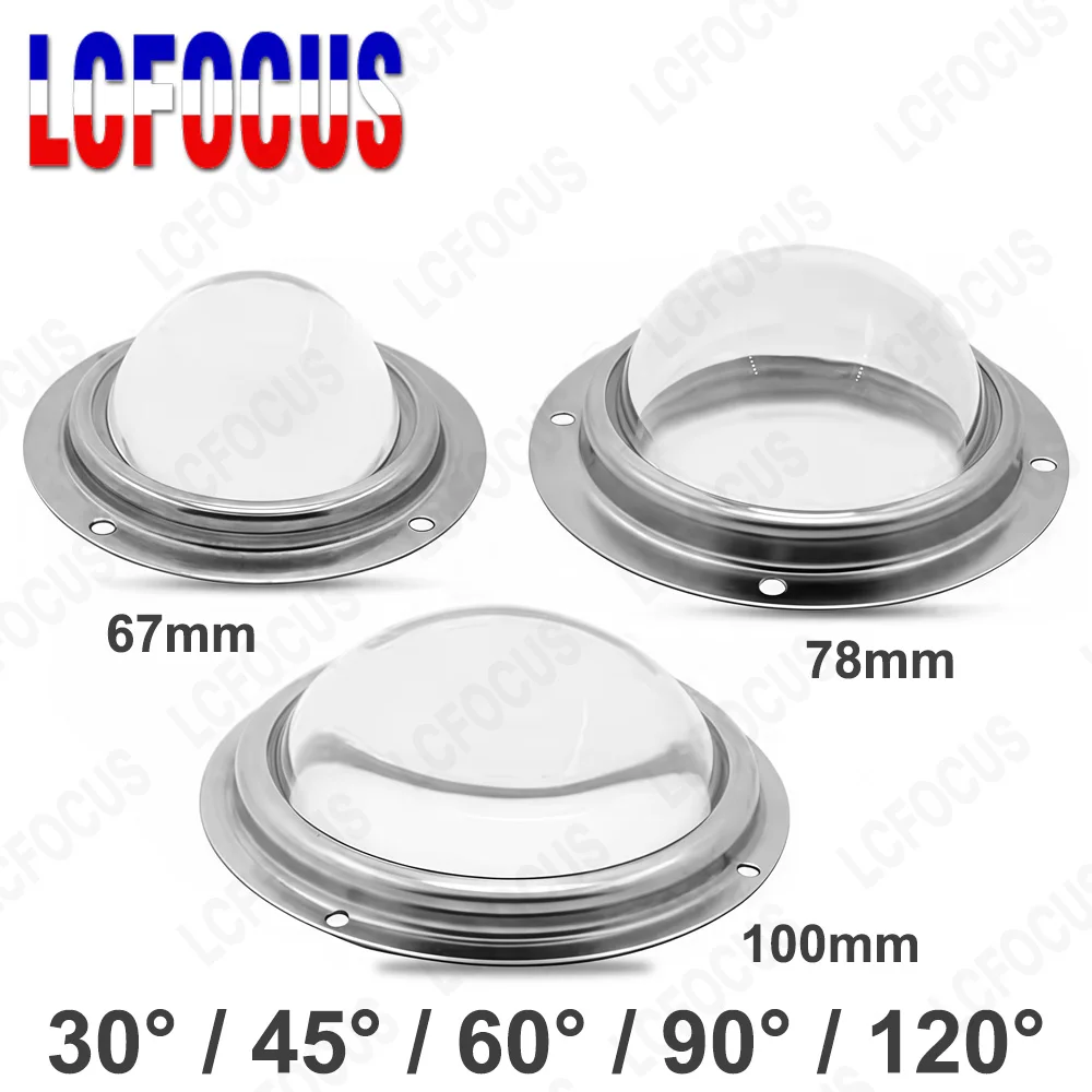 30 45 60 90 120 Degrees LED Lens Optical Glass Lense 67mm 78mm 100mm+Reflector+Fixed Holder For 20W 30W 50W 100W COB LED Chip