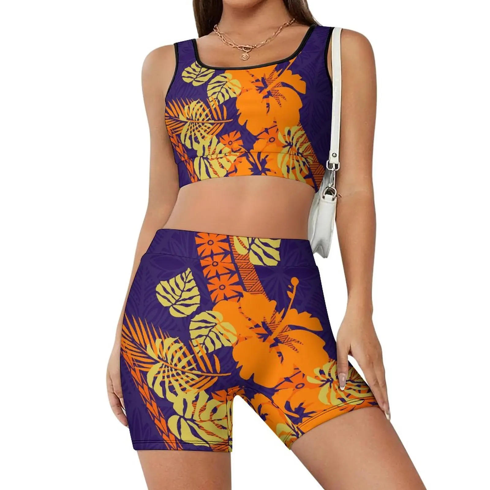 أطقم ملابس اليوغا عالية الجودة تتميز بطبعات على الطراز البولينيزي وملابس تدريب البيلاتيس المنزلية القابلة للتخصيص #3