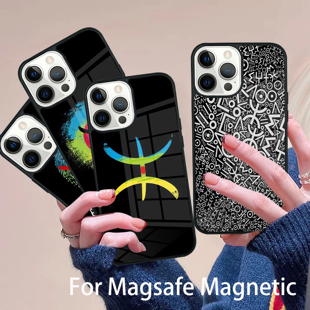 

Amazigh Flag Phone Case Magesafe Magnetic Wireless Charge Cover For IPhone 16 11 12 13 14 15 Pro Max Plus Mini