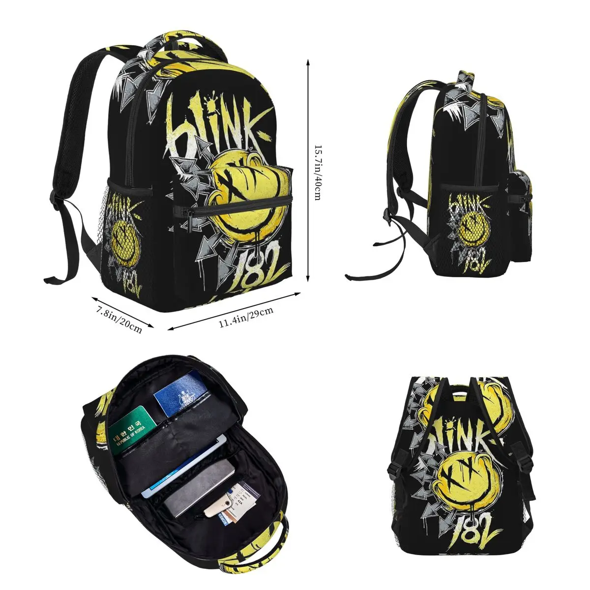 Blink 182 Punk Smile Plecaki Chłopcy Dziewczęta Bookbag Studenci Torby szkolne Kreskówka Plecak dziecięcy Torba na lunch Torba na długopis Trzyczęściowy zestaw