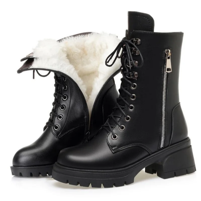 

Women Ankle Boots Genuine Leather New Platform Snow Boots Women Winter Large Size Female Knight Boots