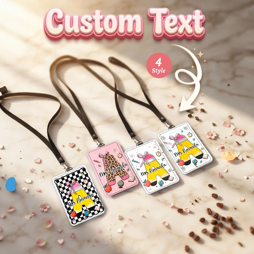 Personalized Teacher ID Badge Holder Lanyard,Custom Name Pencil Design Card Cover,Back to School Teacher Appreciation Week Gift
