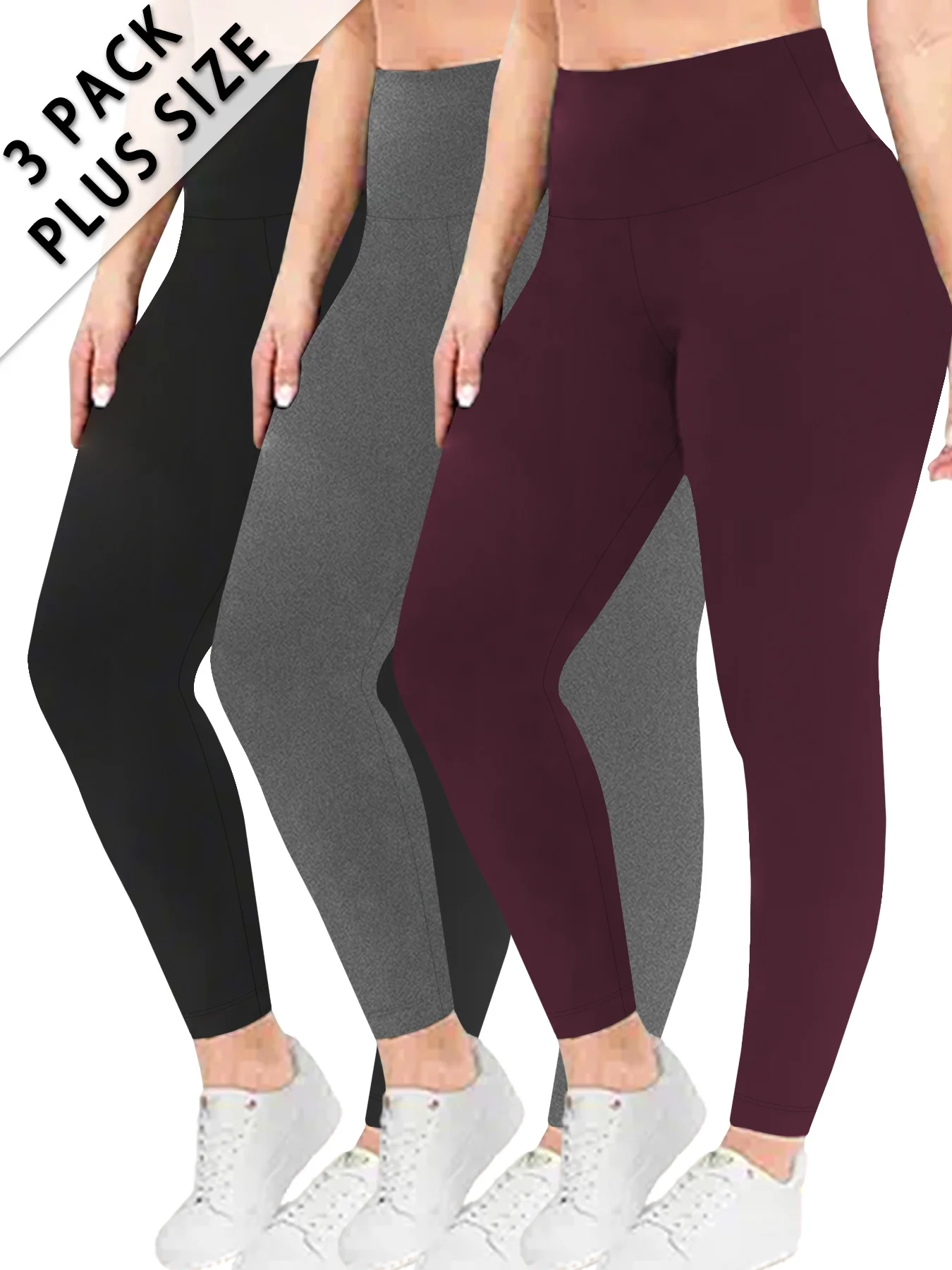

3 pack Plus Size Women's Leggings High Waisted - Super Soft Tummy Control Fabric Ideal for Yoga Running and Home Activities