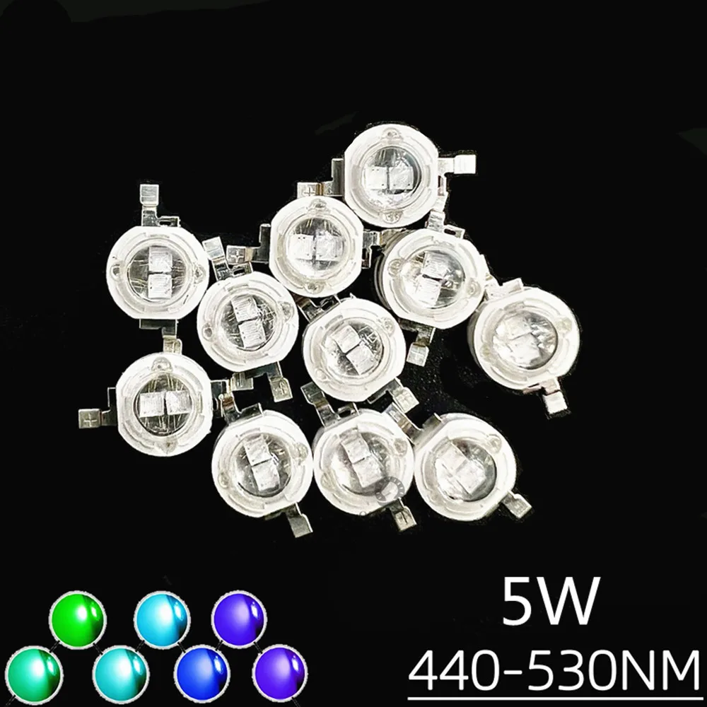 10-50pcs High power 5W blue light dual core simulated lumen lamp bead LED green light blue 450nm470nm480nm490nm520nm535nm