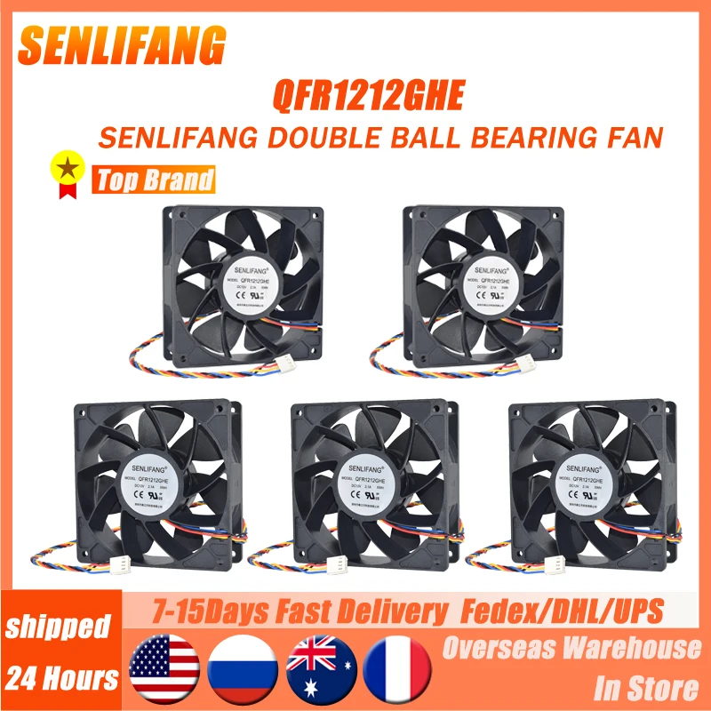 

SENLIFANG double ball bearing Fan QFR1212GHE For S7 S9 T9 L3 BTC ETH Mining Cooler DC 12V 2.1A 120*120*38mm Cooling high quality