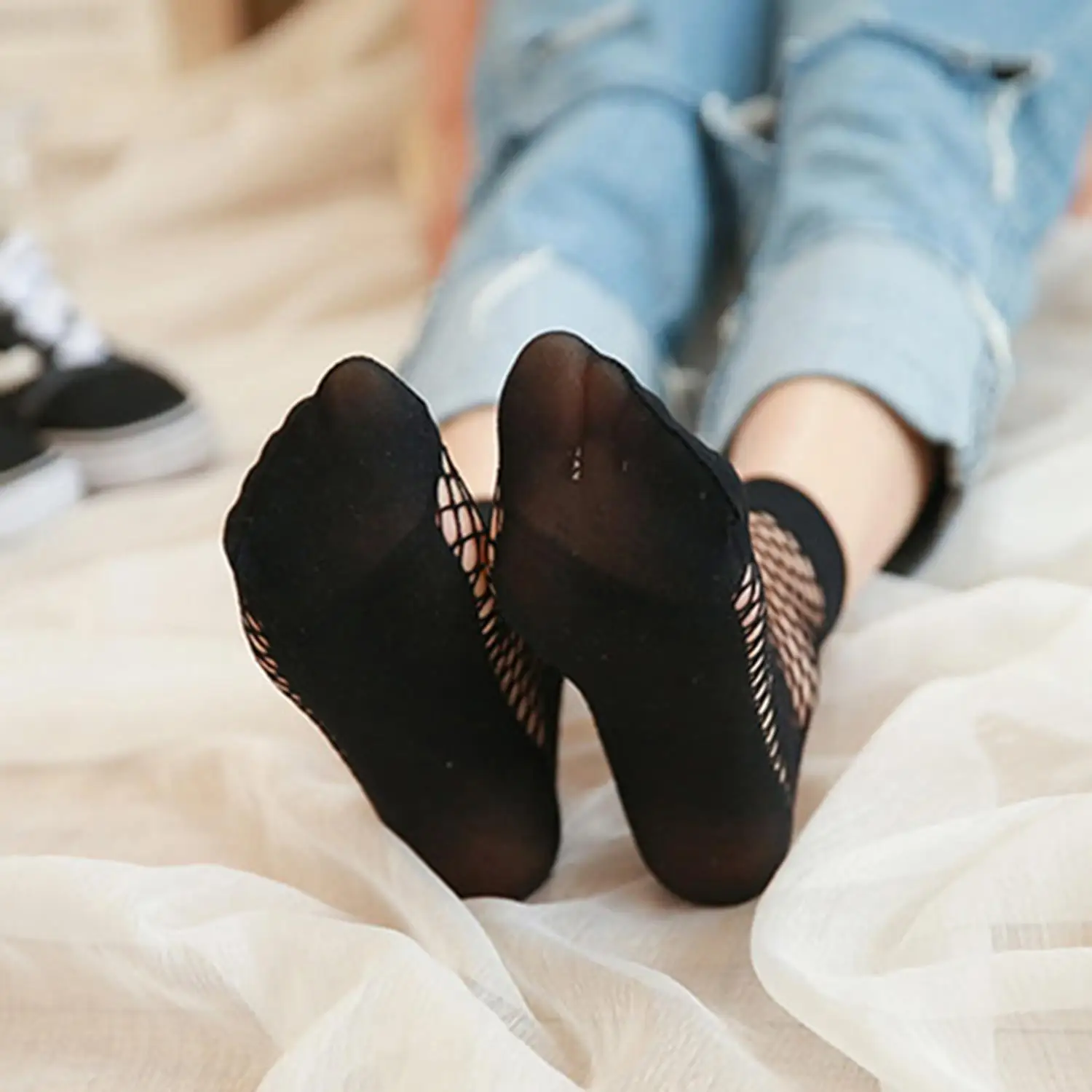 1 زوج المرأة جوفاء الصيد صافي الجوارب المألوف الصيف مثير شبكة الجوارب أسود أبيض تنفس جورب قصير غير رسمي #6