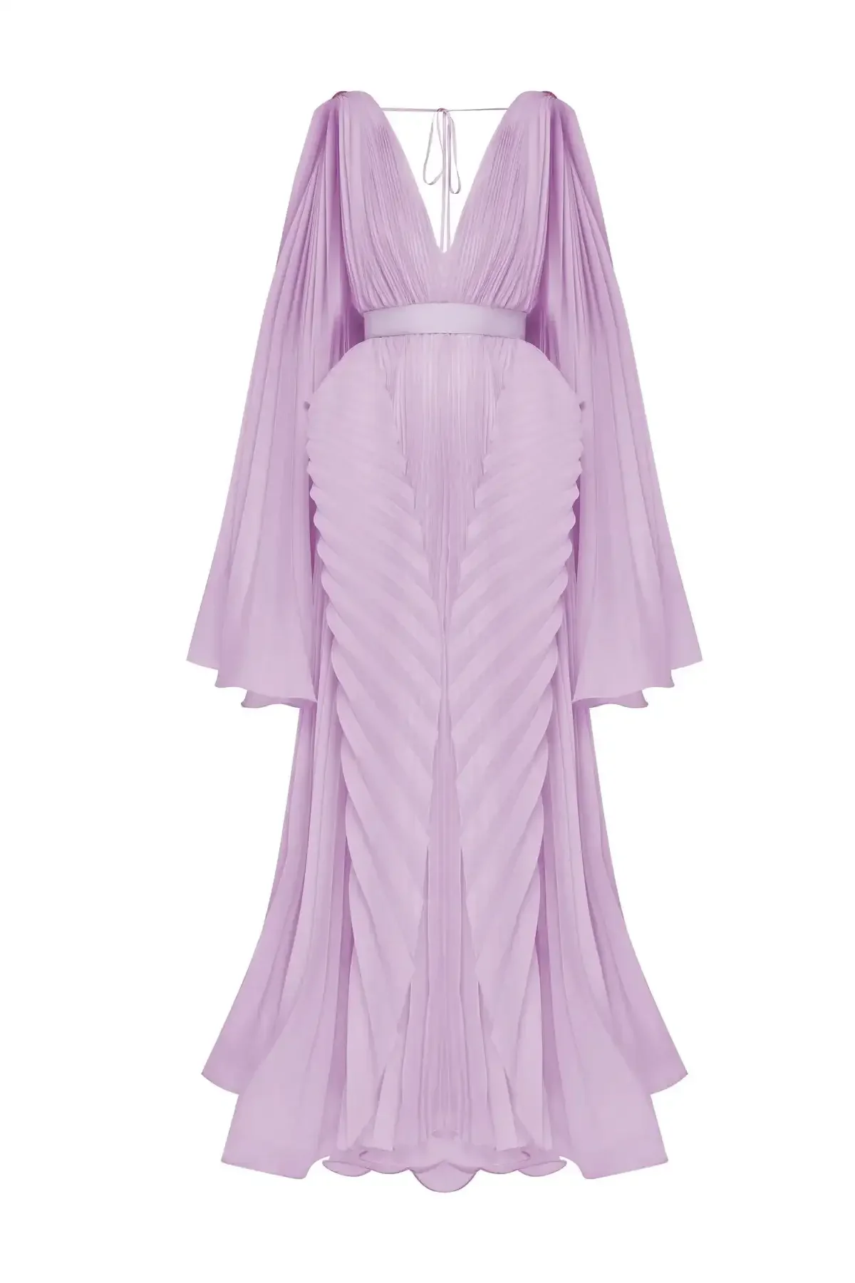 2025 ใหม่ลาเวนเดอร์อินเทรนด์จีบชุดราตรีจีบ Organza ชุดราตรี Lilac V คอคําชุดชื่อเสียง