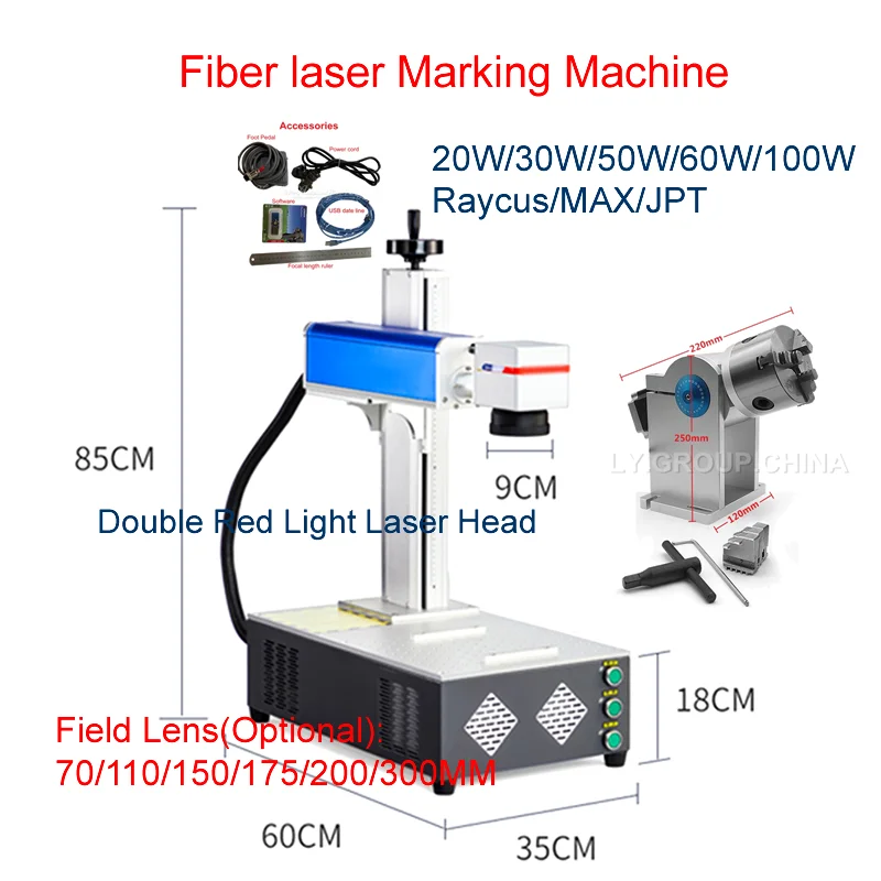 100W JPT Fiber Laser Marking Machine High Precision Metal Nameplate Engraver 50W Raycus Desktop Engraving with Rotary Axis