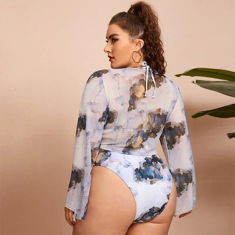 Printed Split Plus Size Bikini Young Style Women Beach High Waist Swimsuit 3 Pieces Sexy Female Swimwears Set Spring Summer