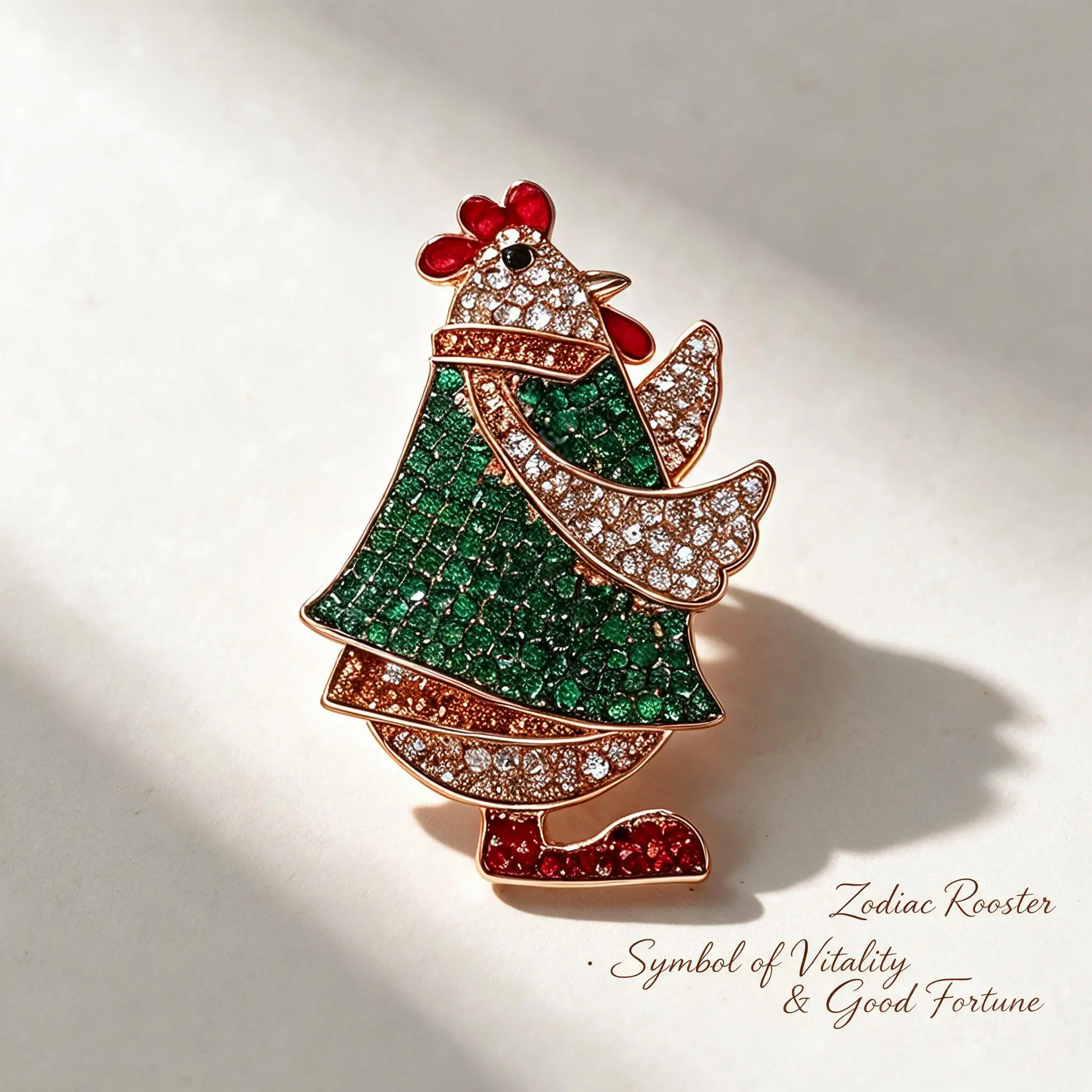 Vintage Luxury Rhinestone Rooster Brooch Cartoon Chicken Pin Elegant Coat Suit Blazer Accessory Chinese Zodiac Animal Jewelry