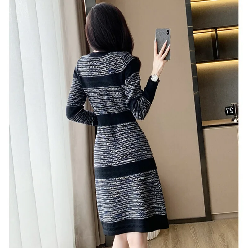 Autumn and Winter Women\'s Long Sleeved Dress High Quality Fashion Casual Commuter Knitted Dresses