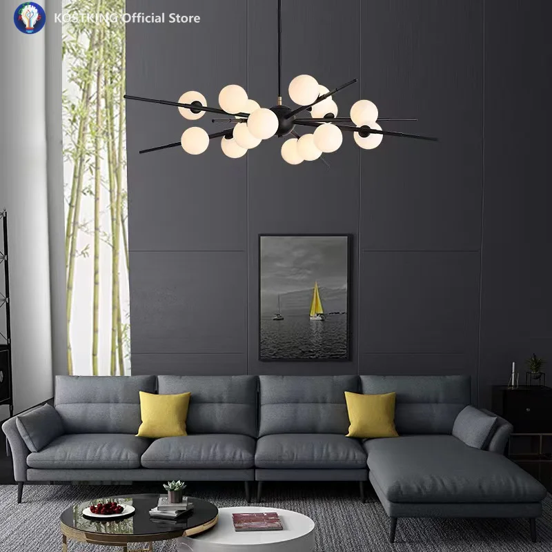 Nordic glass ball pendant lamps magic bean molecule G4 led hanging lamp living room bedroom dining room chandelier decor fixture