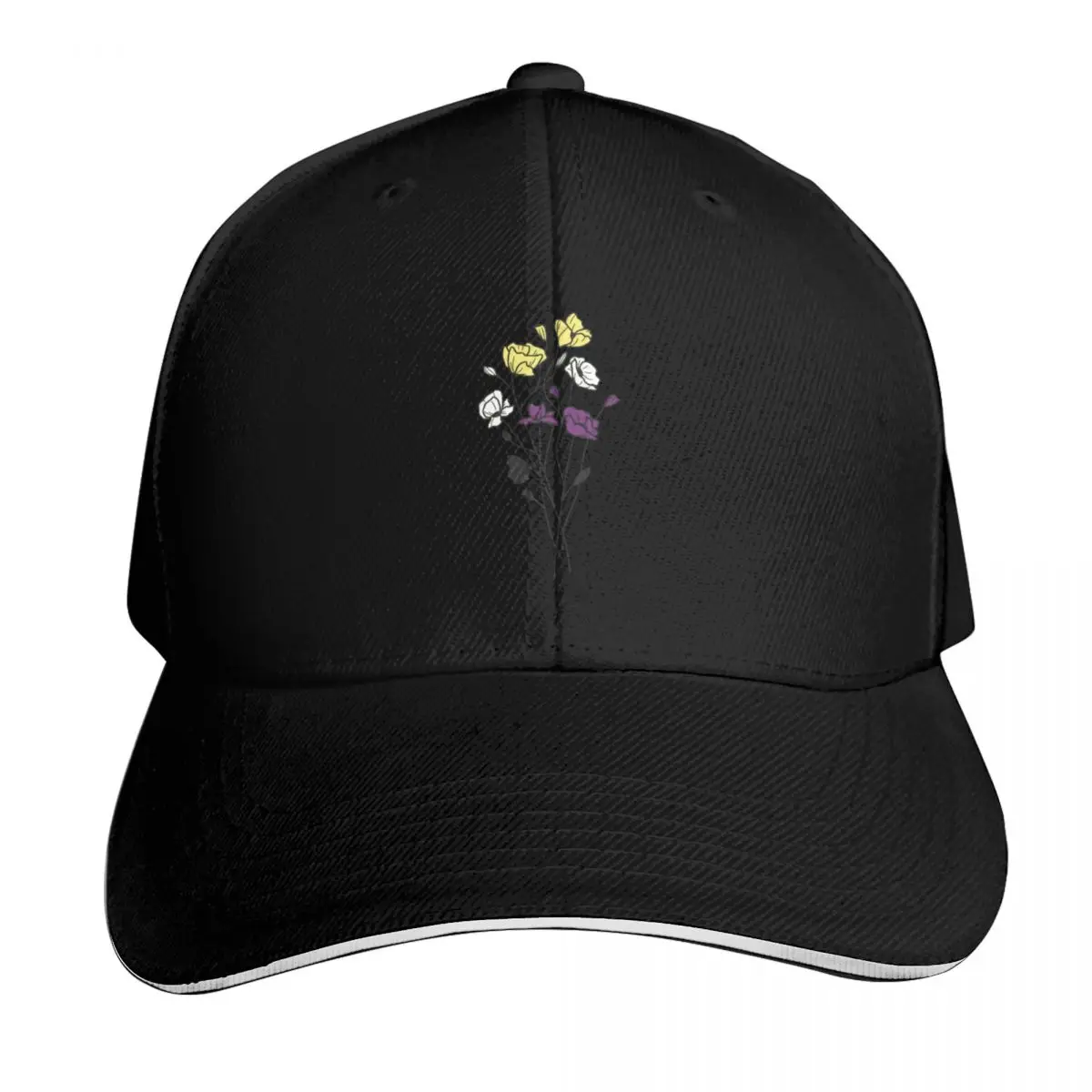 subtle nonbinary pride flowers Baseball Cap Breathable Mesh Back Adjustable Buckle Closure Moisture Wicking Quick Dry
