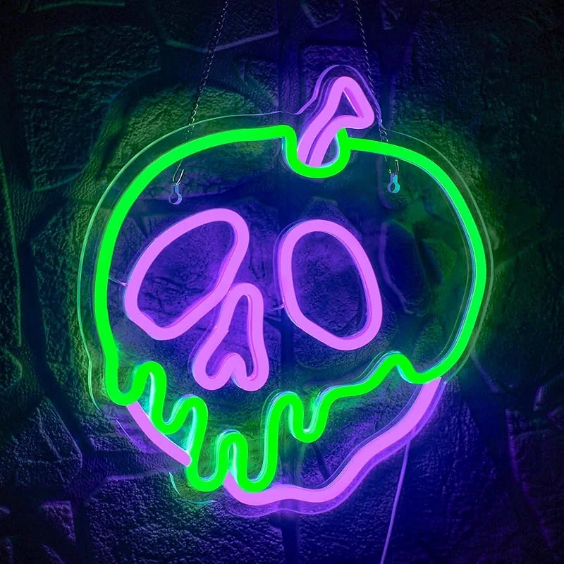 

Poison Toxic Apple Halloween Neon Signs Dimmable Skull LED Light Wall Art Decor Bedroom Outdoor Bar Shops Halloween Party Club