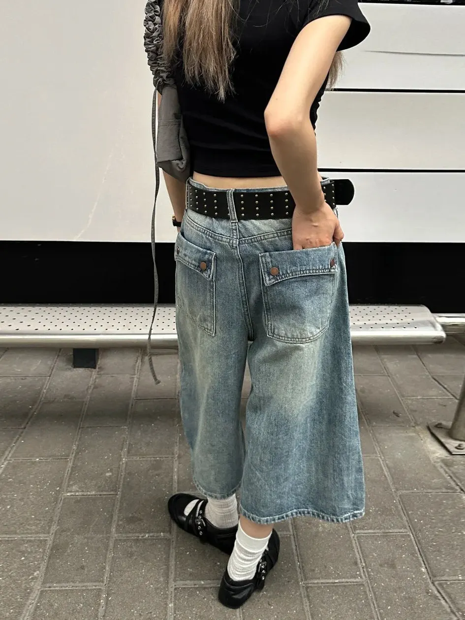 

High Waist Wide Leg Seven-Five Jeans Women's Summer Thin Loose Straight Cut Denim Pants Comfortable Breathable Cotton Blend