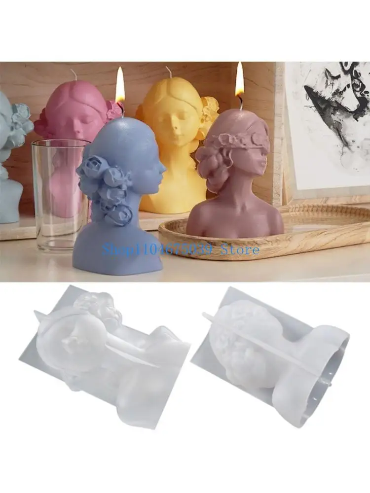 

5asd Rose Eyes Closed Girl/Blindfolded Girl Silicone Mold Resin Epoxy Gypsum Clay Crafts DIY Ornament Jewelry Making Tool