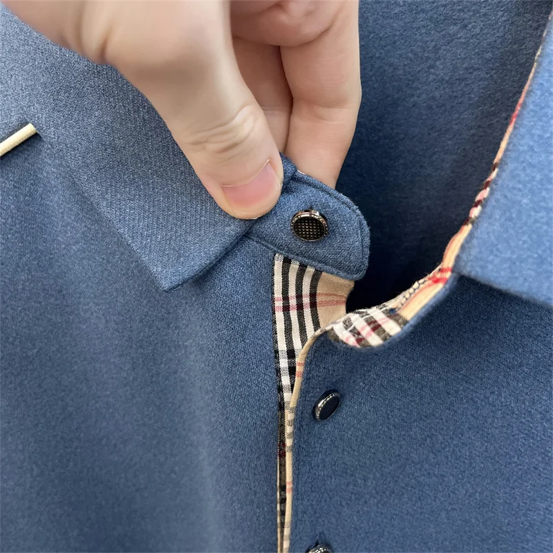 Luxuriöses Herren-Poloshirt mit Stickerei-Print, Herbst-Neuheit, einfarbig, langärmelig, mit Kragen, Business-Casual-Herrenbekleidung – Detail 17