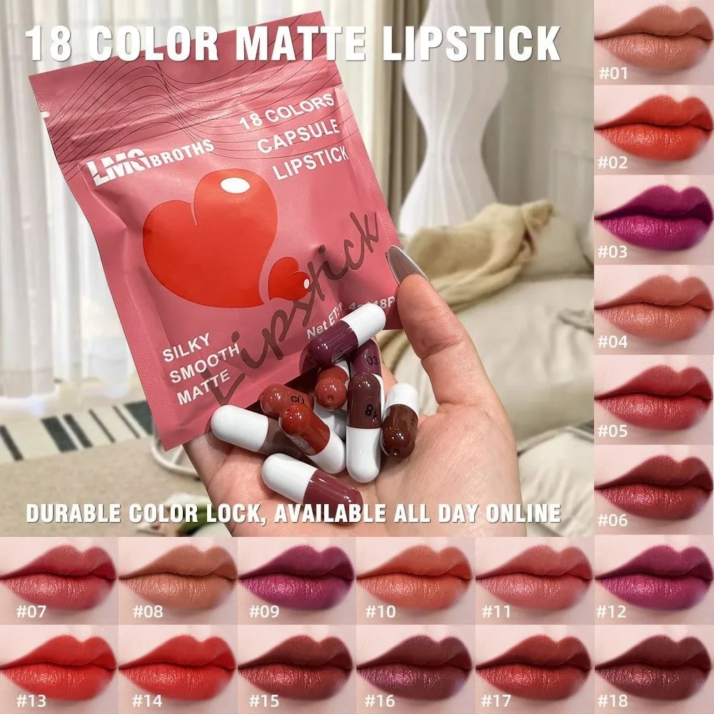 12pcs Matte Finish Capsule Lipstick Set Long Lasting Non-Sticky Texture Velvet Matte Lipstick 12 Colors Mini Lip Balm