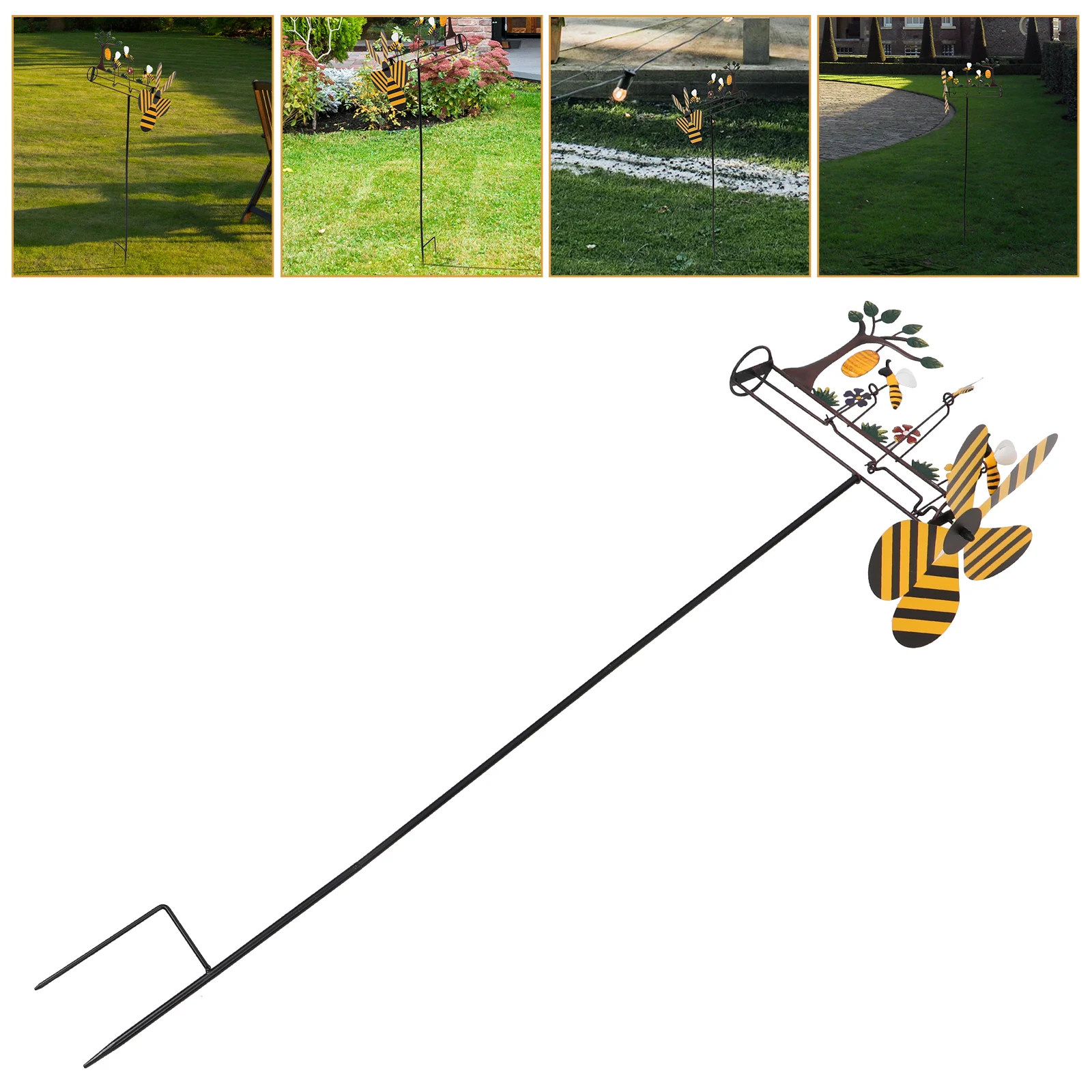 

Metal Bee Windmill Lawn Ornaments Three Garden Decoration Windmills Pinwheels Iron
