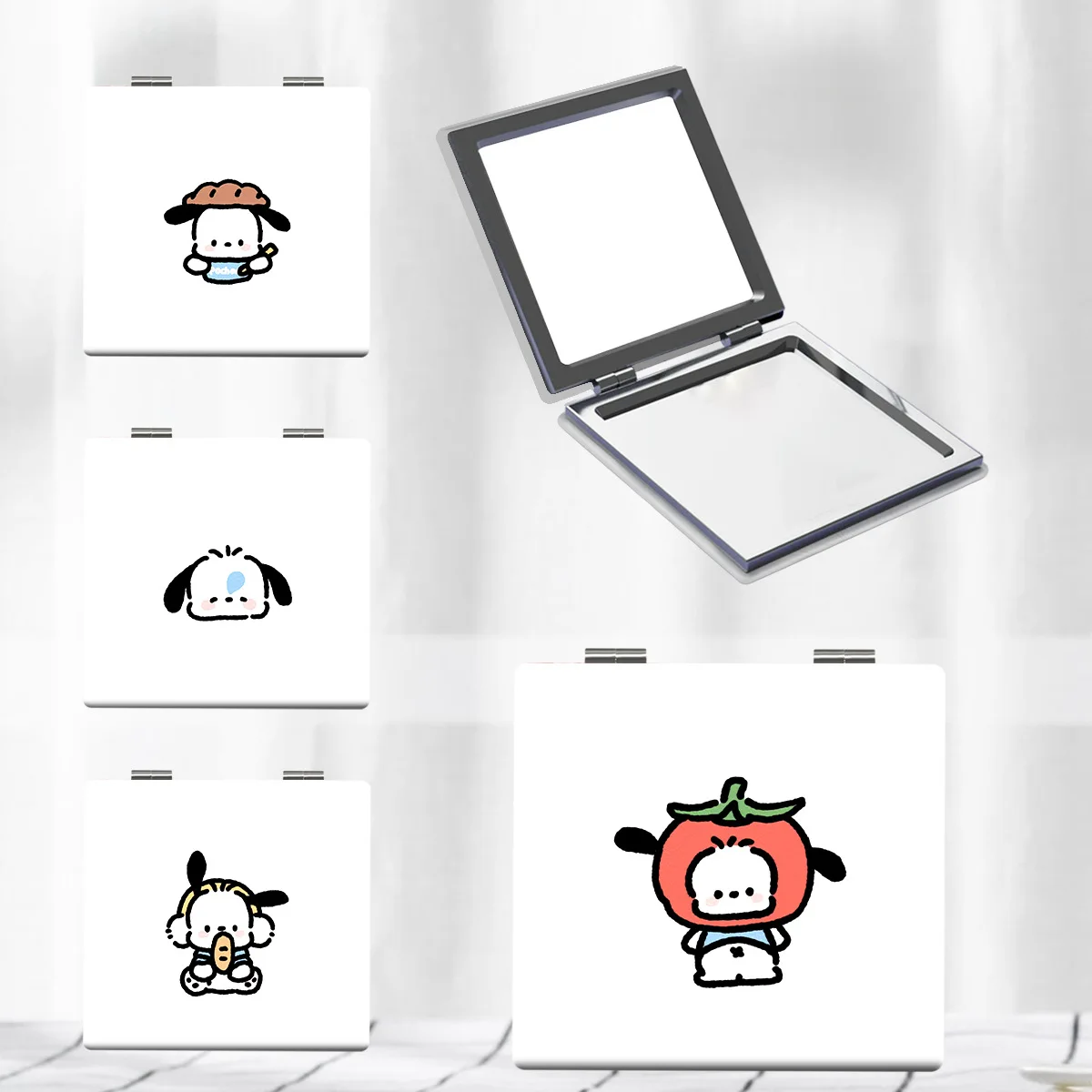 

Sanrio Pochacco Kawaii Student Portable Makeup Mirror Animation Peripheral Cartoon Mini Folding Handheld Double-Sided Mirror