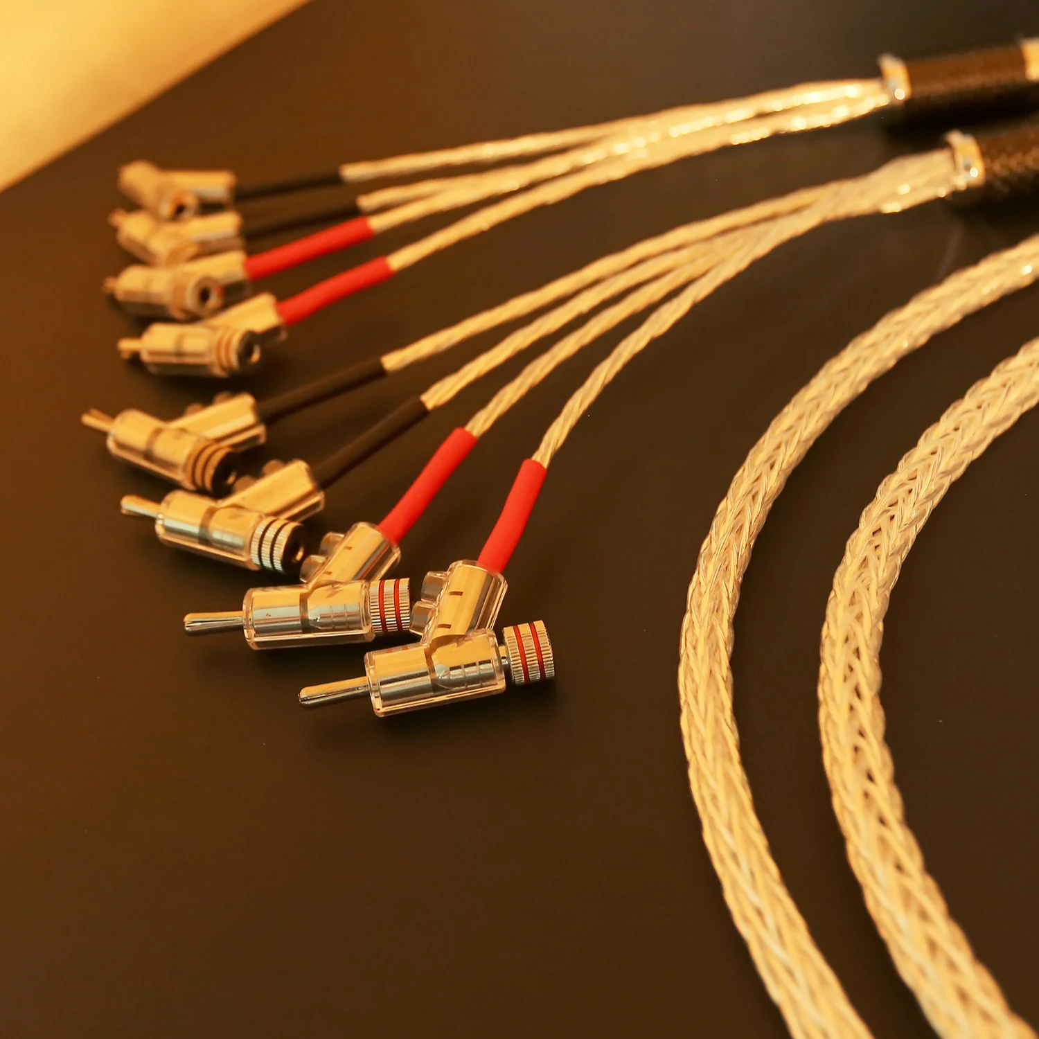 8AG HIFI Biwire Speaker Cable OCC Silver Plated 16 Strand 2 To 4 45 Degree Banana plug Audio Cord for Amplifier Home Theater