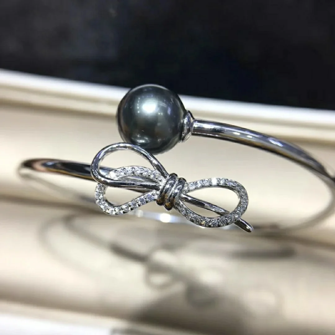 

JCY25 Tahitian Origin High Chic S925 Silver Round 10-11mm Nature Sea Water Black Tahiti Pearls Cuff Bangles