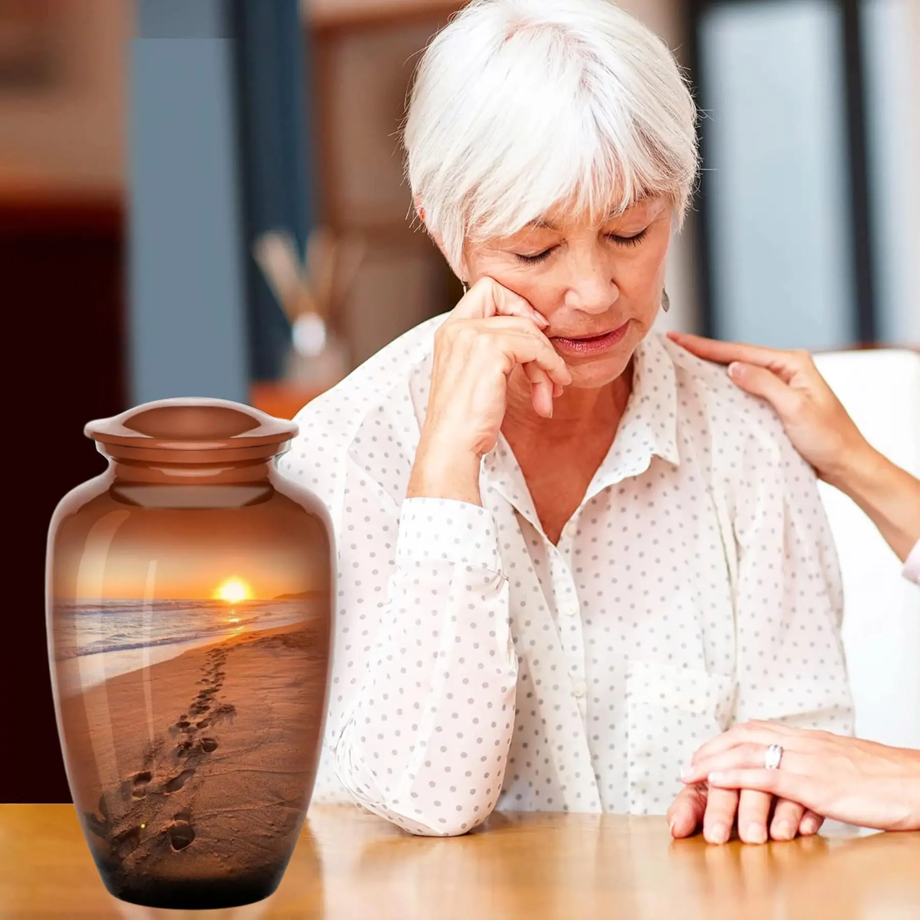 urna ludzka lub zwierzęca, wzór z piasku morskiego, kremacja, pamiątkowa, dla dorosłych, pamiątka