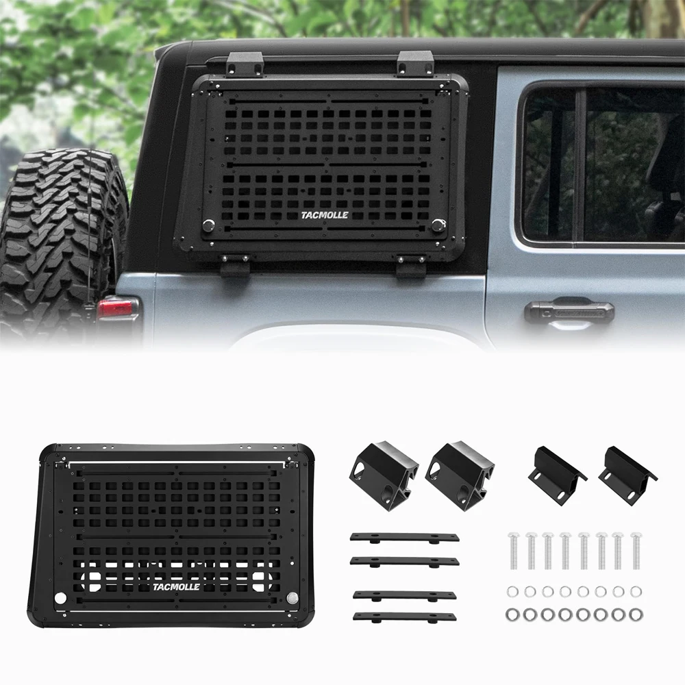 TACMOLLE Rear Right Side Window Molle Panel Storage Racks Organizer Foldable Worktable For Jeep Wrangler JL 2018-2025 4-Door