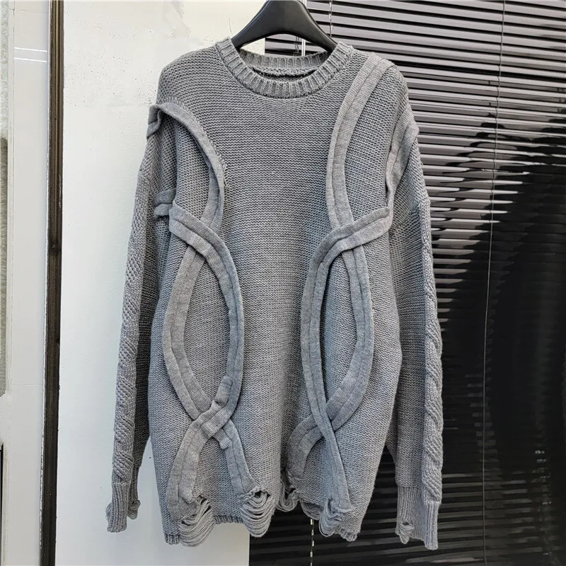 [ZOCI] Irregular Torn Edge Tassel Knitted Sweater For Women Autumn And Winter, High-end Three-dimensional Patterned Top