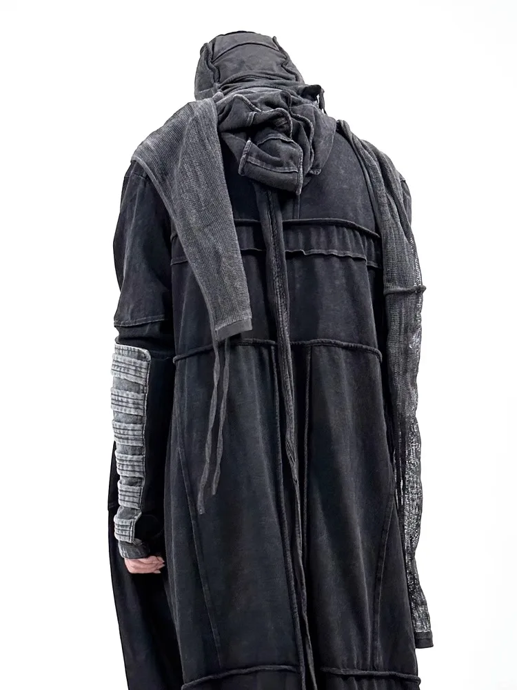 

Niche Designer Style Distressed Dirty Wash Waste Soil Wind Hooded Trench Coat Clothes