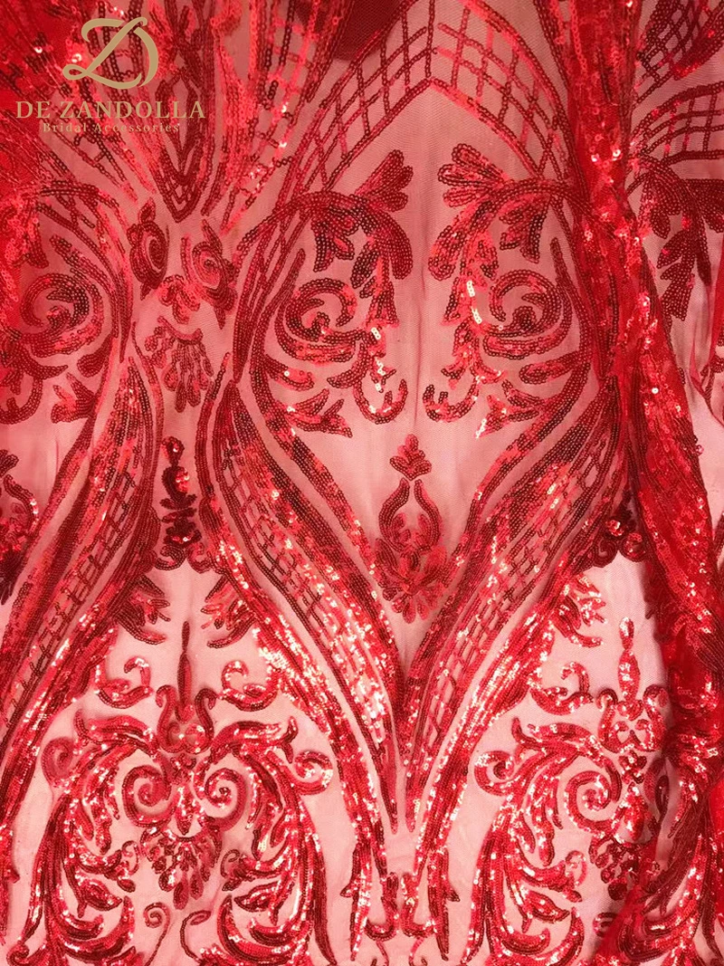 

Red Evening Embroidered Lace Sequin Embroidered Fabric Prom Party Lace Fabric Width 47" by the yard