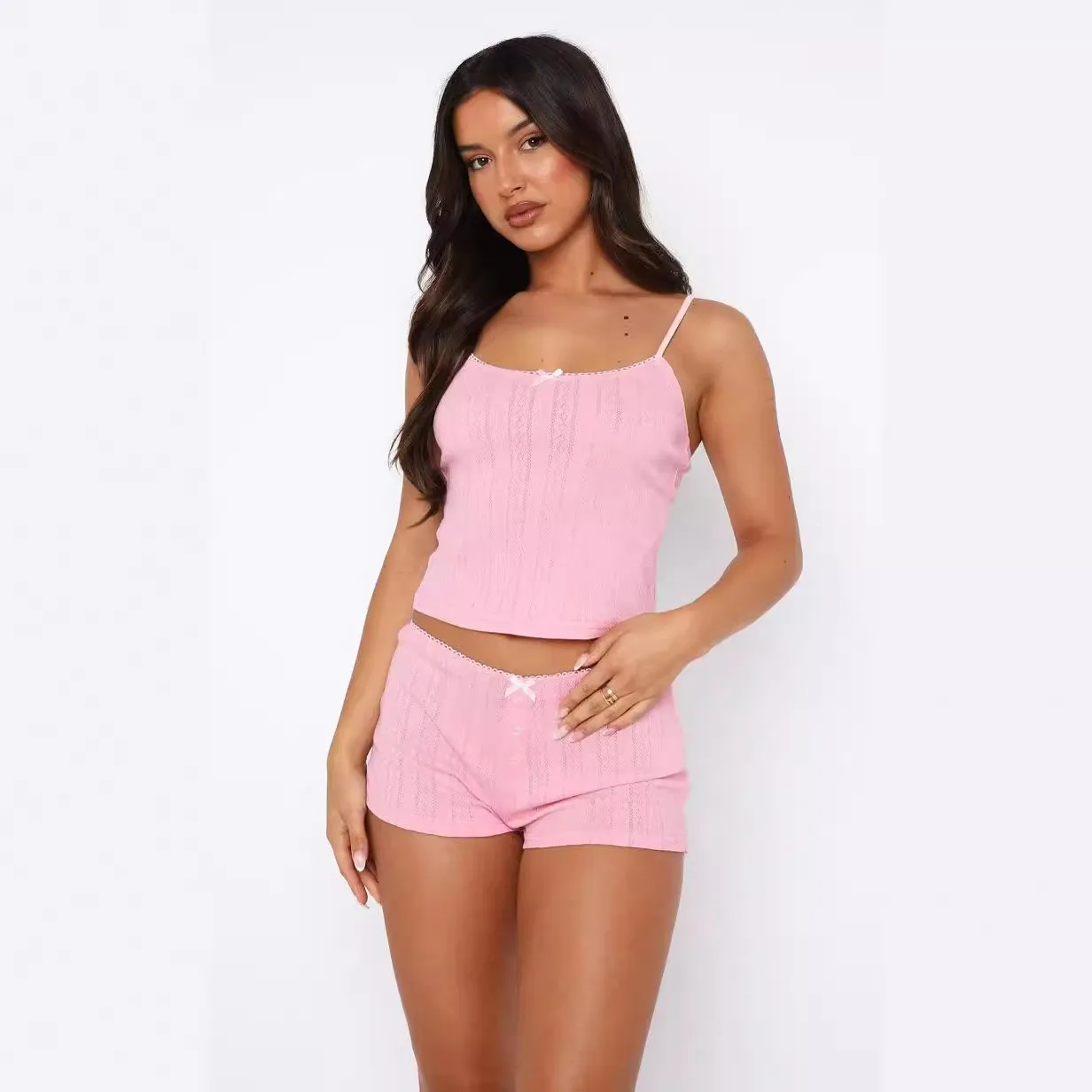 Women's Slim Fit Waist Cinch Bodycon Shorts with 3D Print Western Style Spaghetti Strap Crop Top Two Piece Set Wearable Outside