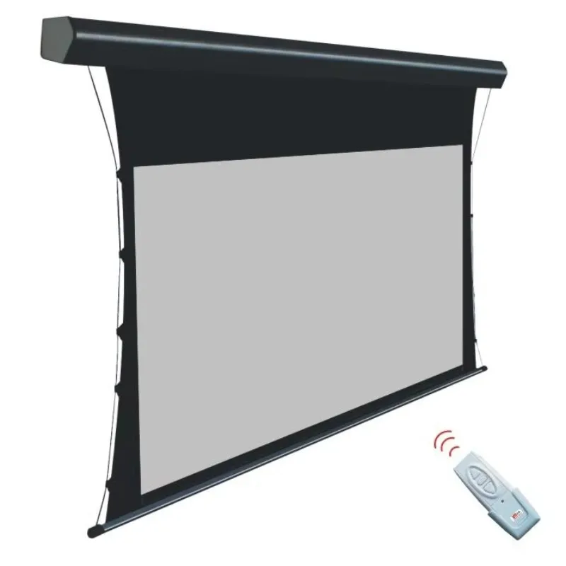 2026 180 Inch 16:9 Electric Tubular Motor Tab-tension Projector Screen Projection Screen with EU/ UK/AU Wire-control Remote Cont