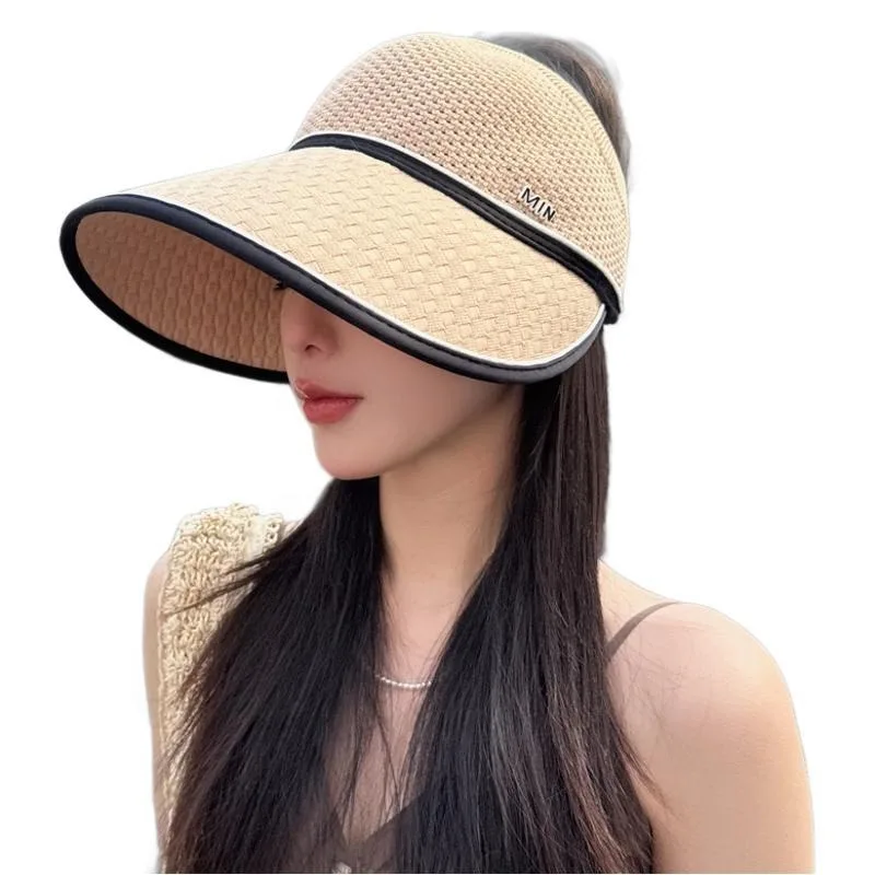 Chapeau de protection solaire respirant pour femmes, nouvelle collection été 20225, visière queue de cheval à grands bords, chapeau de paille pliant pour vélo, tendance
