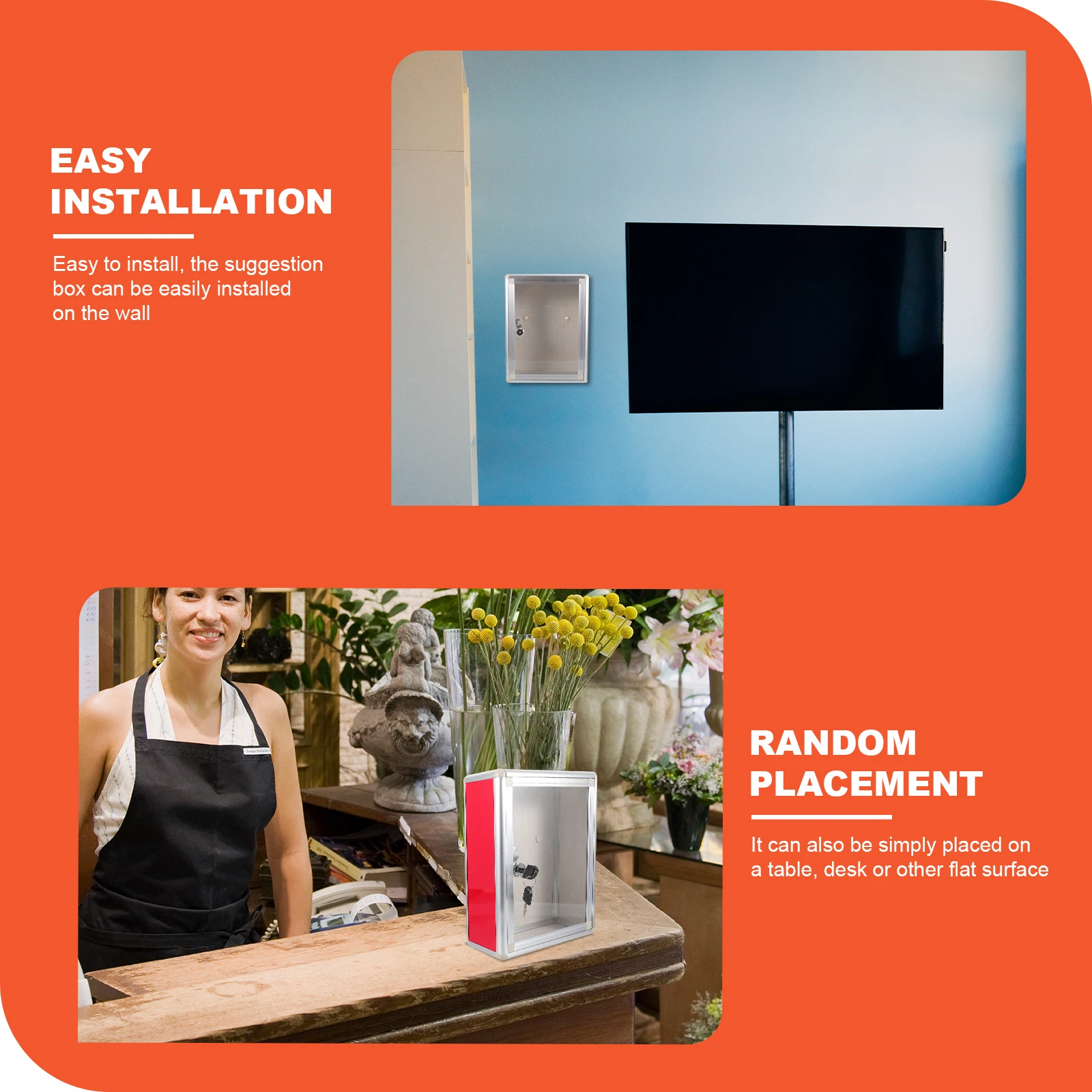 Suggestion Box Red Lockable Wall Mountable Letter Storage Container For Office Complaint Collection Aluminum Mail Holder