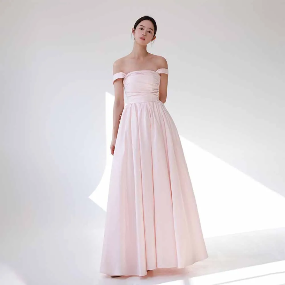 

GIOIO Off Shoulder Korea Garden Evening Dresses Short Sleeves Formal 프롬드레스 Floor Length Elegant Prom Growns Party Women Bride