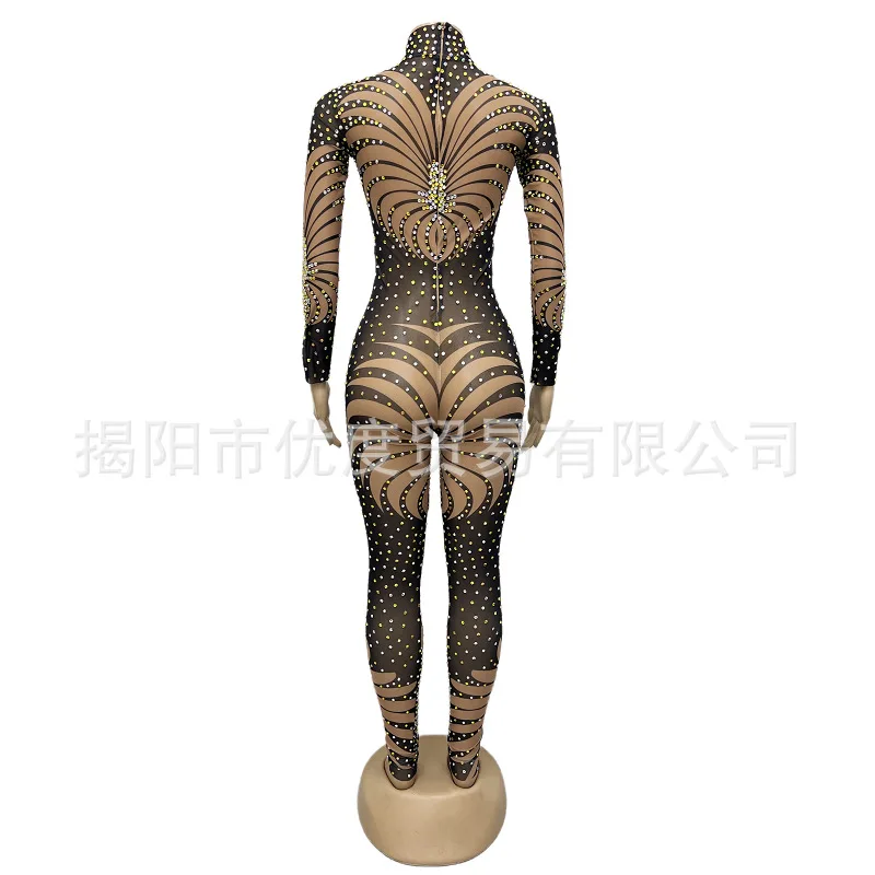 섹시한 라인스톤 점프수트 반짝이는 무대 의상 파티 의상 블랙 앤 화이트 핑크 드레스 해바라기 여성 드레스 이브닝 드레스 우아한