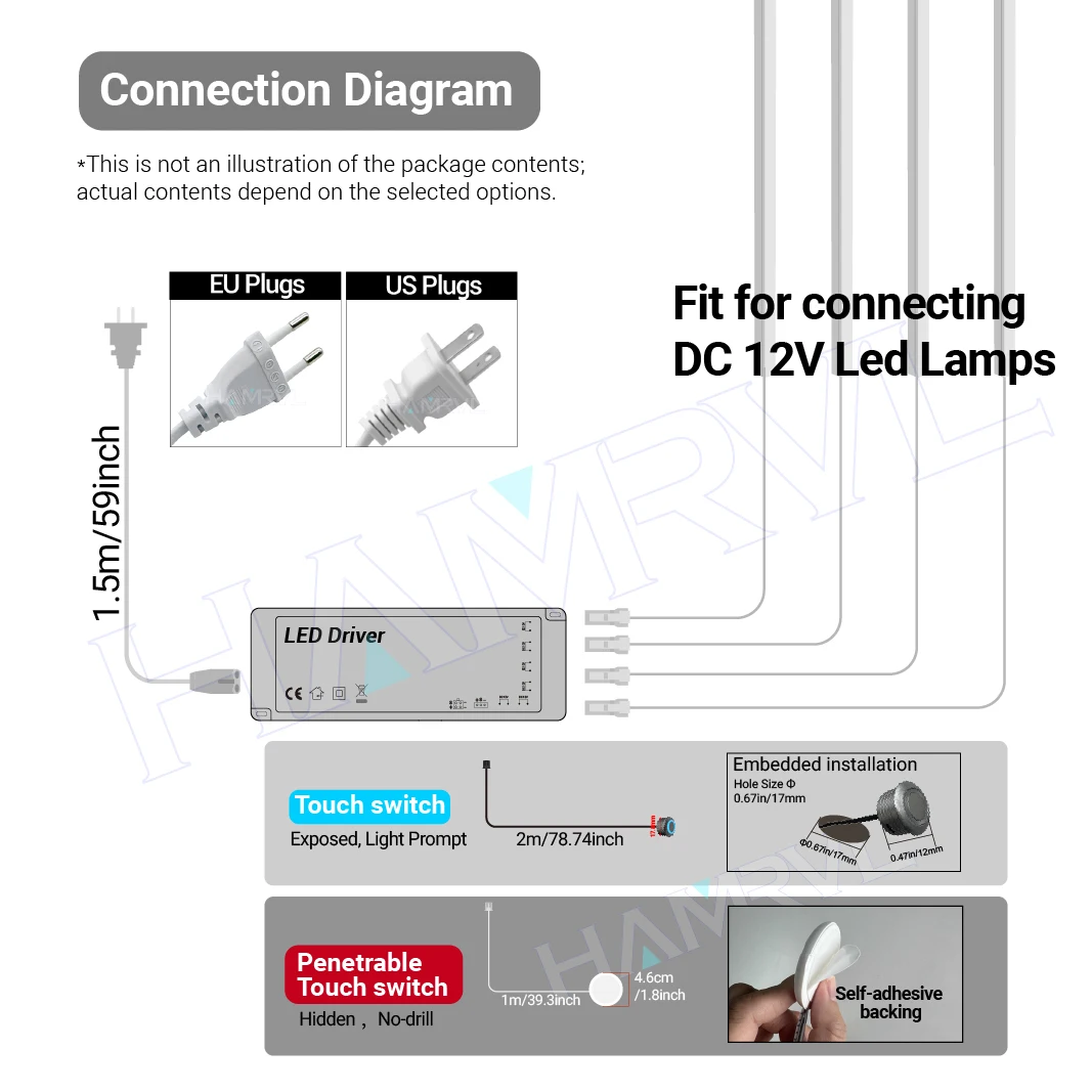 Accessories for LED Recessed Lighting LED Strip Light Wall Panel Light: 24/36/60/100W Power Supply/ Power Cord/ Control Switch