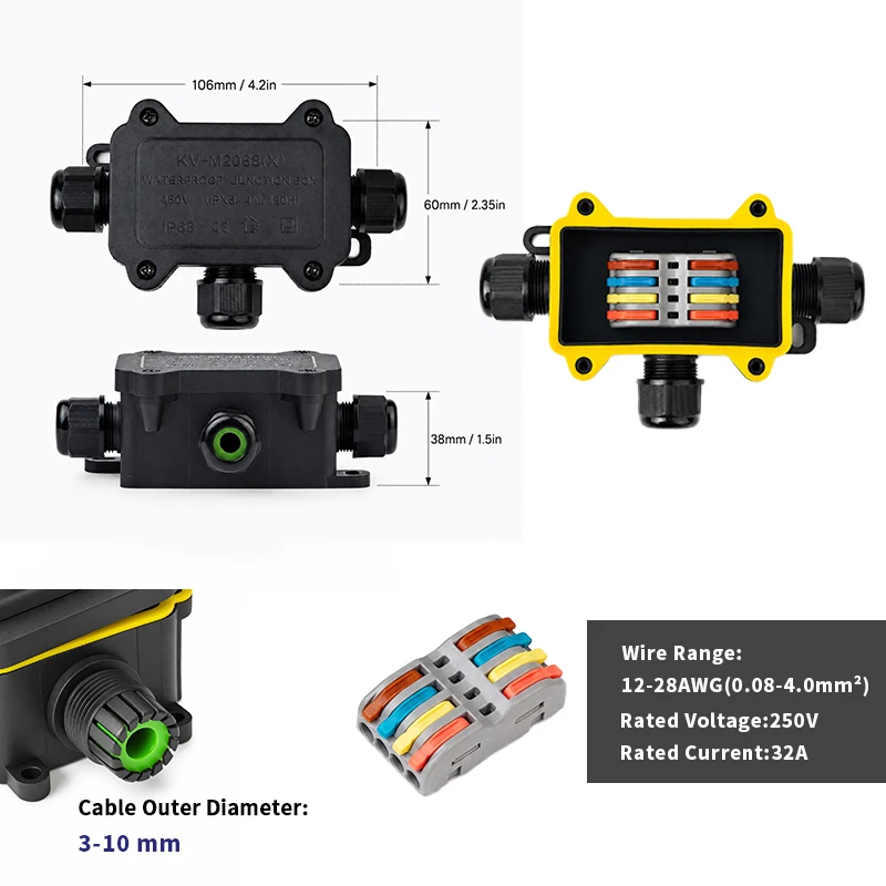 IP68 Wasserdichte Anschlussdose für den Außenbereich mit Kabelverschraubung für LED-Gartenbeleuchtung und Solarverkabelung – Detail 3