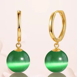 Fashion Women Stainless Steel Green Round Opal Versatile Simple Earrings Stud Earrings Pendant Jewelry Bridal Wedding Party Gift