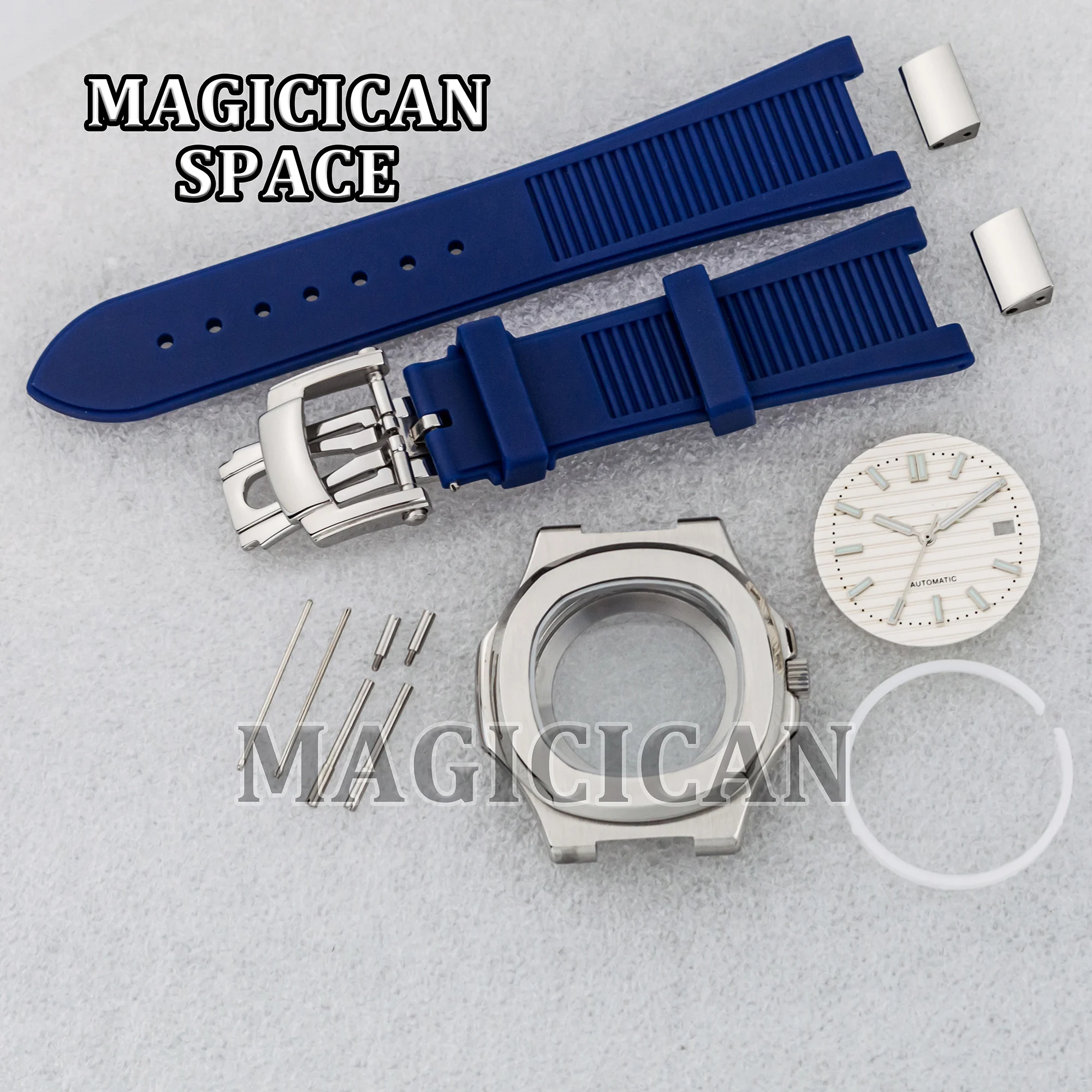 NH35 Case 41mm Watch Case Rubber Strap for Nautilus Square Case Watch Mod Accessories Luminous Dial Hands fit NH35/36 Movement