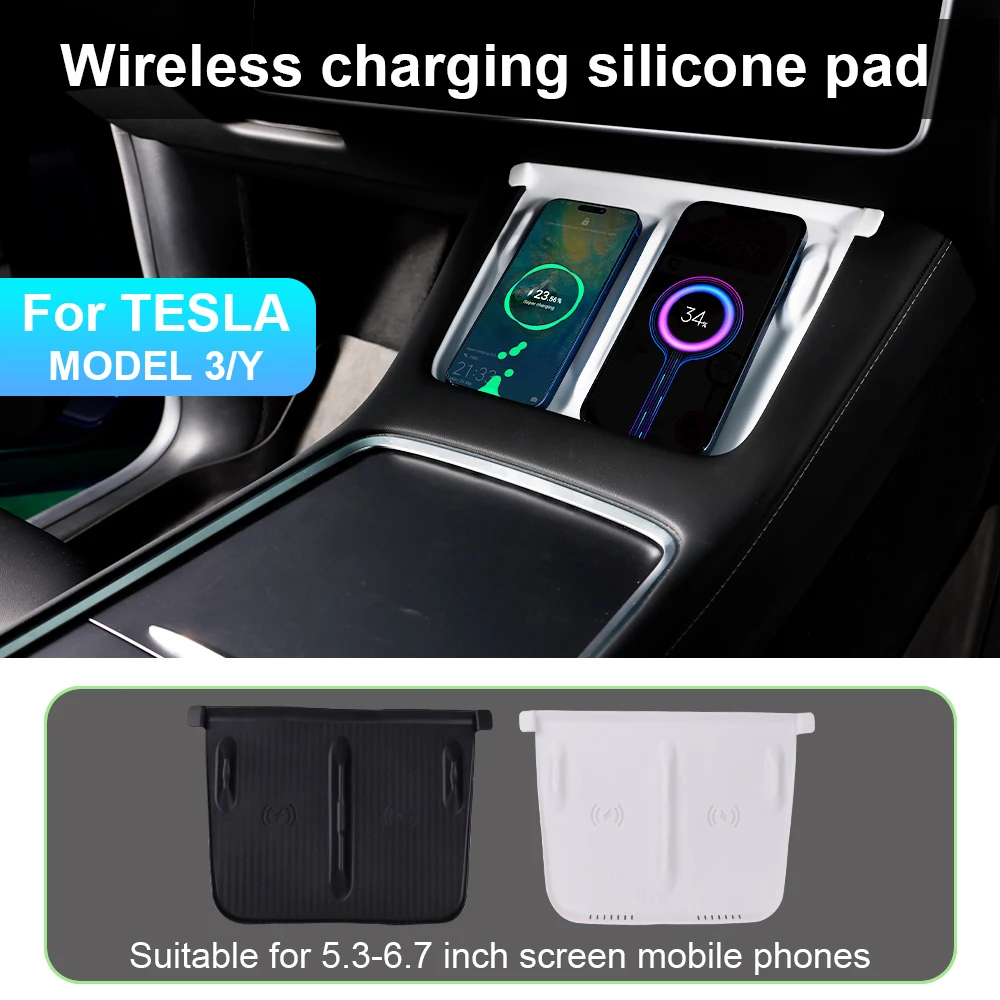 

Silicone Wireless Charging Pad For Tesla Model 3 Y 2023 2022 2021 Non-Slip Mat Dust-Proof Charger Protect Cover Car Accessories