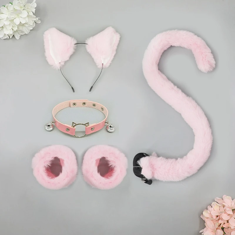 Katze Ohr und Schwanz Cosplay Requisiten Set Frau Plüsch Armband Sexy Leder Halsband mit Glocke Lolita Party Dress Up Kostüm Zubehör