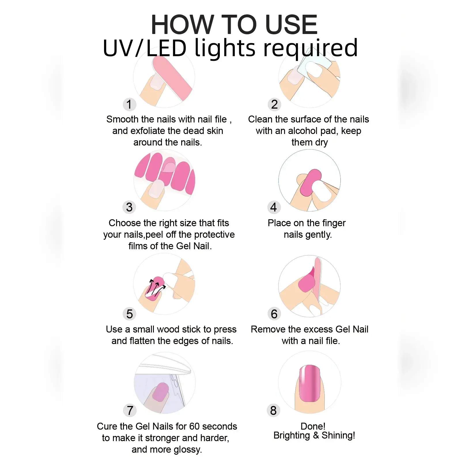 20-Finger Light Pink Nail Semi-Cure Gel Sticker, Fully Wrapped Waterproof Stickernail File and Stick (Uv/Led Light Required)