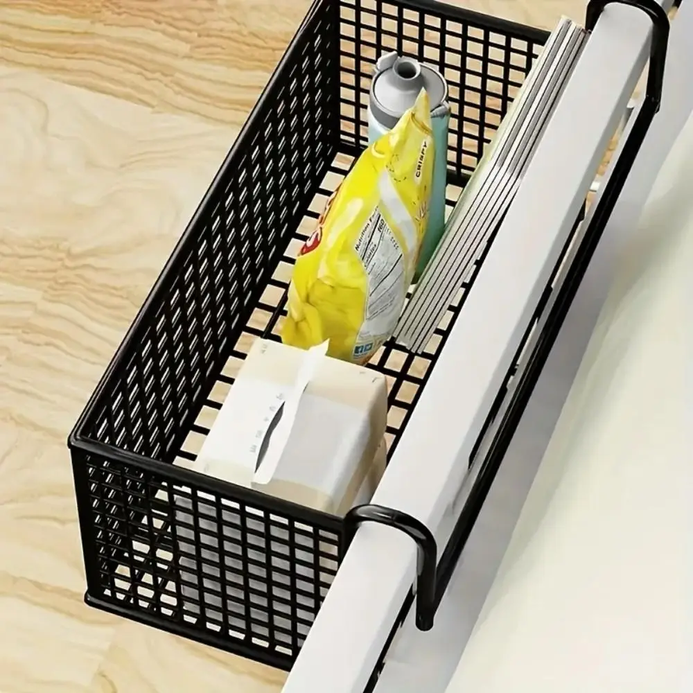 Iron Bedside Storage Basket No Drilling Large Capacity Hanging Wire Basket Space-saving Bed Bedside Shelf Holder