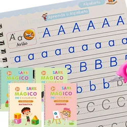4pcs Portuguese Magic Practice Copybook Pen Preschools Kids Calligraphy Notebook Children Reusable Writing Book Age 3-8
