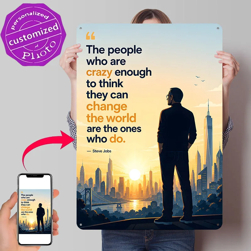 Steve Jobs Inspirational Quote Cityscape Metal Poster Perfect Gift for Fans Lovers Personalized Wall Art Metal Sign for Decor