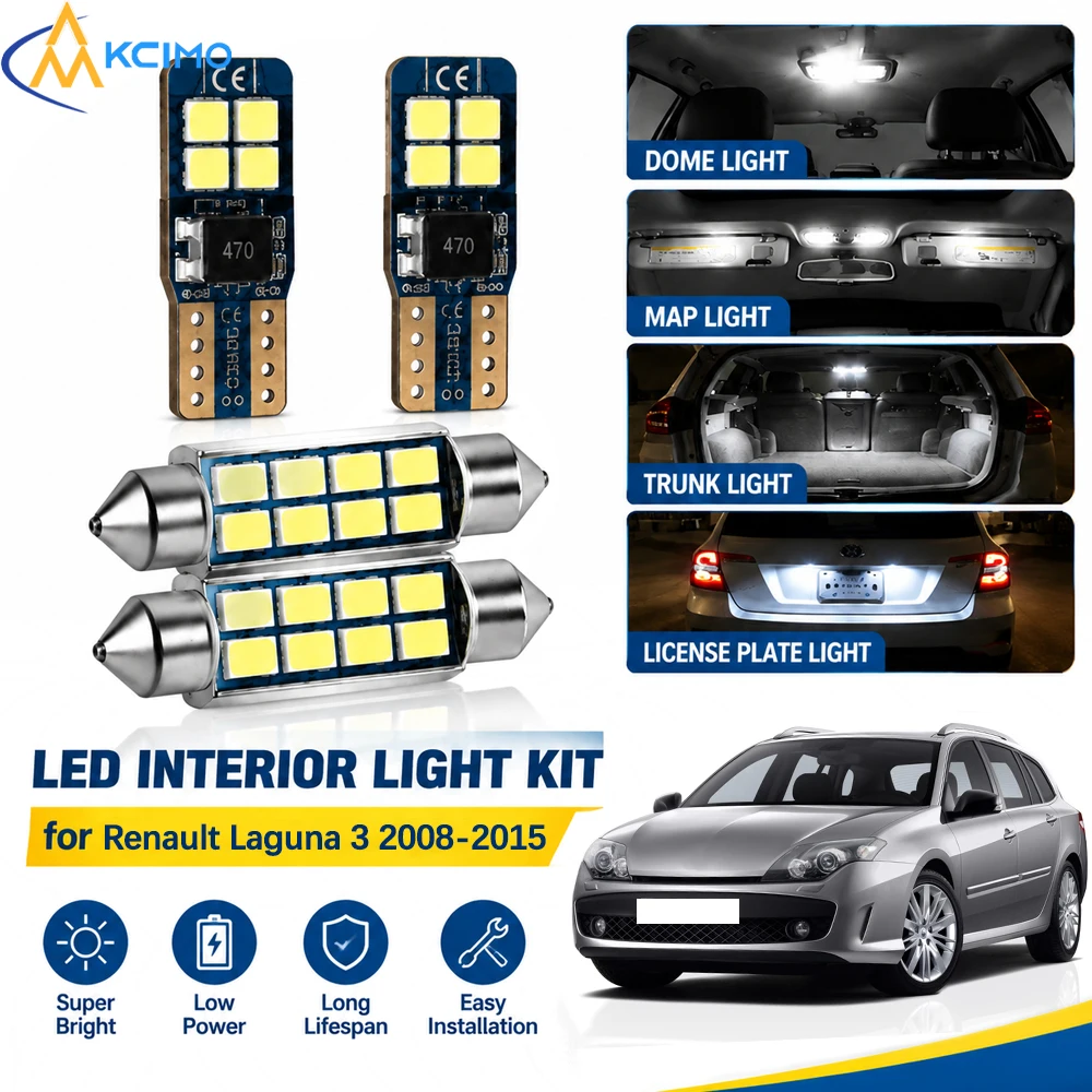 For Renault Laguna 3 2008-2015 Canbus Interior LED Light Kit, 6000K Dome Vanity Reading Lamps, Error‑Free Easy Installation