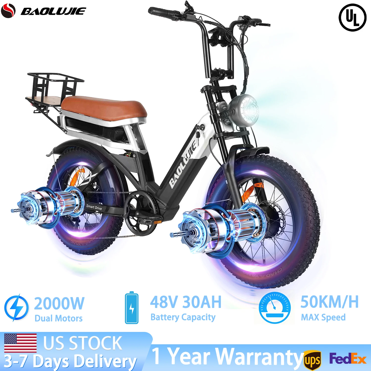 

BAOLUJIE 2033 Electric Bicycle Adult 2000W&1200W E-bike 48V30AH Electric Bike SHIMANO 7-Speed Mountain E-bike【1 Year Warranty】